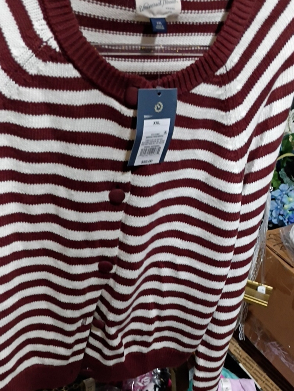 Universal Thread Burgundy and White Striped Button-Front Sweater